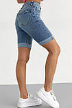 Жіночі джинсові шорти з підкатом — джинс-колір, 34р (є розміри), фото 2