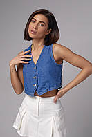 Жіночий джинсовий жилет у класичному стилі — синій колір, M (є розміри)