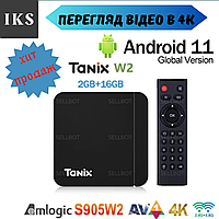Смарт тв приставка 4к на андроид TANIX W2 2 16 для телевизора, Android 11 tv на 4 ядра TOP