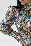 Плаття з квітковим принтом і рюшами hot fashion — блакитний колір, L (є розміри), фото 4
