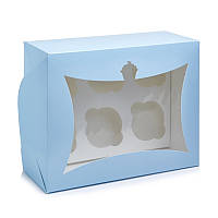 Коробка для капкейков 6шт голубая с окном