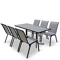 "Палермо Люкс " Комплект мебели=1 стол(160*80 см) + 6 стульев для террасы и сада из ДЕРЕВА и спец.ткани Серый