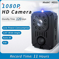 Ночная мини камера наблюдения с PIR тепловым датчиком движения Nectronix MD31 Full HD 1080P, видеокамера SUP