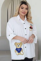 Женская рубашка-туника свободного кроя с пришивной аппликацией Арт. 287А400 48/50 Белый