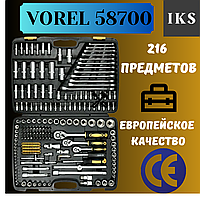 Автомобильный комплект ключей 216 шт. Vorel, набор инструментов ключей, насадок, трещетка в чемодане для авто