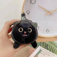 Мягкая игрушка котик вертолетик, кот умеющий крутить хвостом чёрный 10см