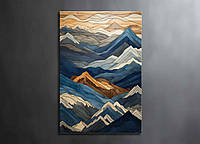 Картина Масляна Живопис з Гірським Пейзажем Сучасна Абстракція з Гірською Річкою Декор на Стіну