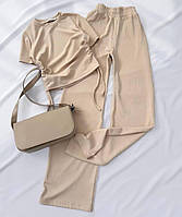 Женский стильный костюм с завязками двойка кофта+штаны ткань: рубчик Мод 4144
