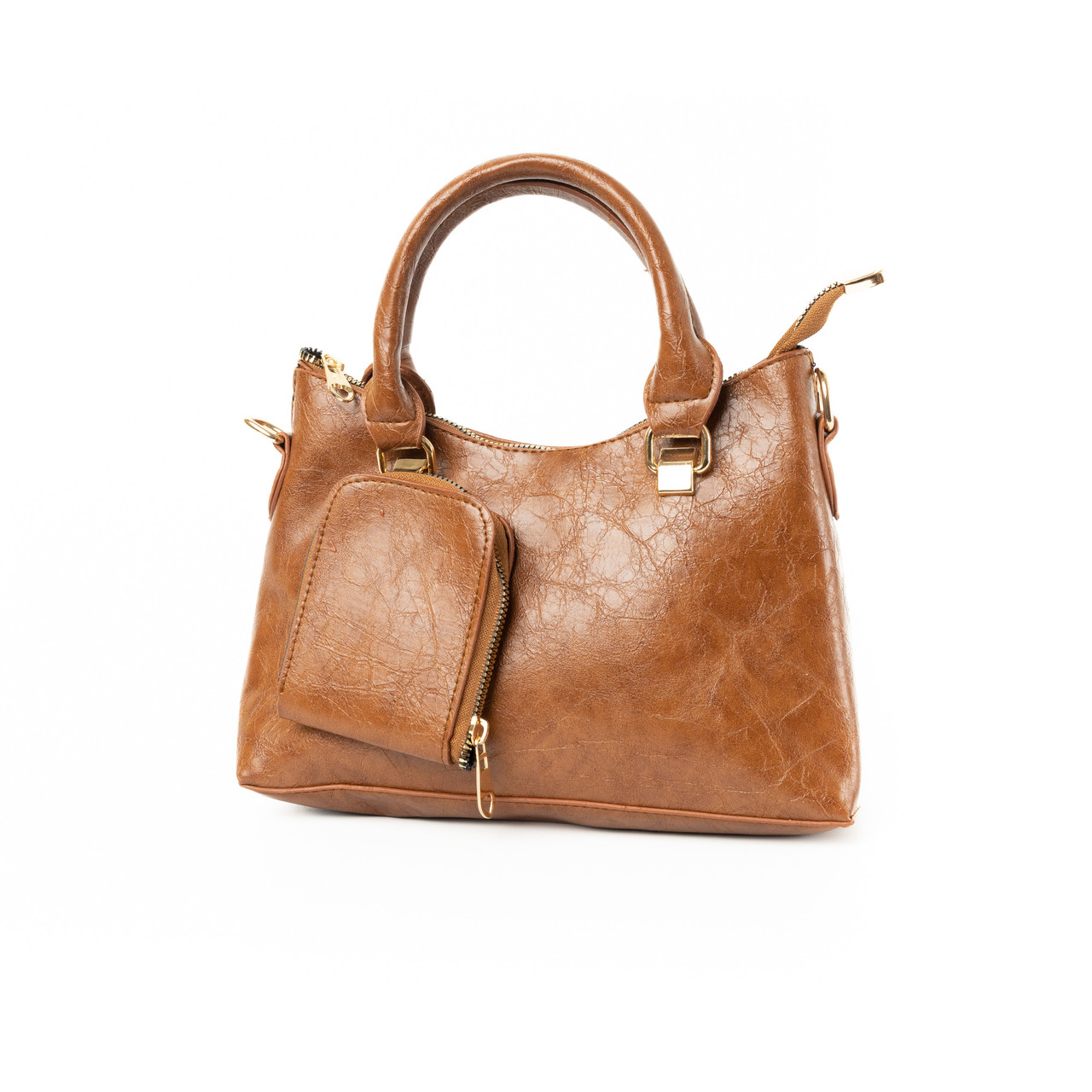 Сумка жіноча стильна містка на блискавці з якісної екошкіри з ручкою та плечовим ремінцем, Коричнева