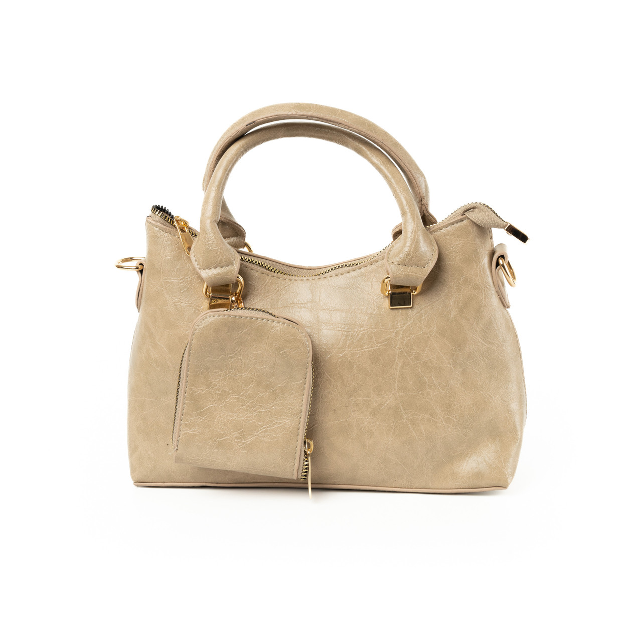 Сумка жіноча стильна містка на блискавці з якісної екошкіри з ручкою та плечовим ремінцем, Бежева