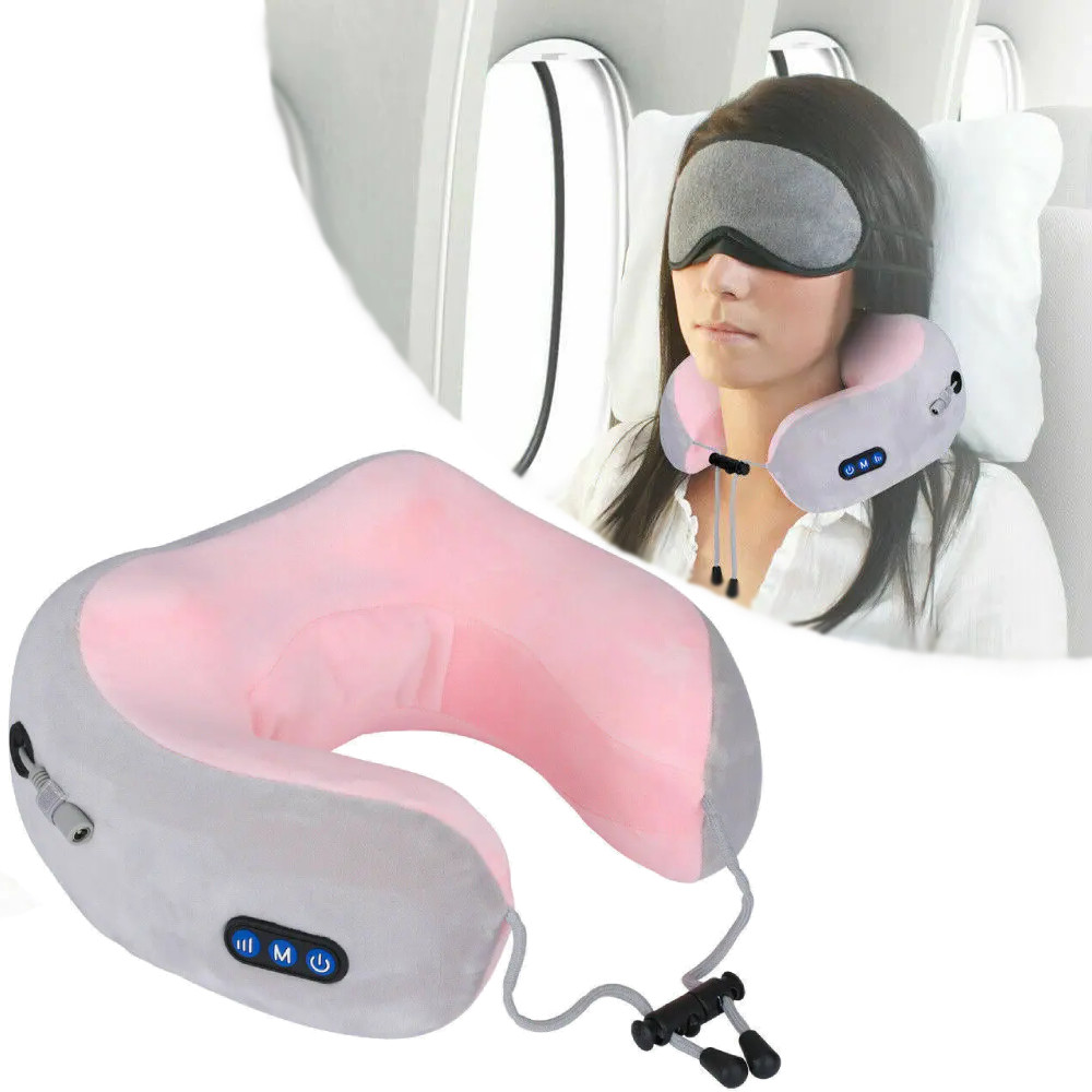 Подушка масажер для шиї U-Shaped Upgrade Vibration Pillow, від USB / Акумуляторний масажер з пам'яттю