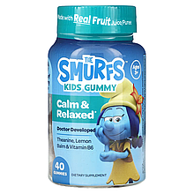 Комплекс L-теаніну, меліси та В6 для дітей від 3 років для заспокоєння та розслаблення, ягоди, 40 жувальних таблеток, The Smurfs