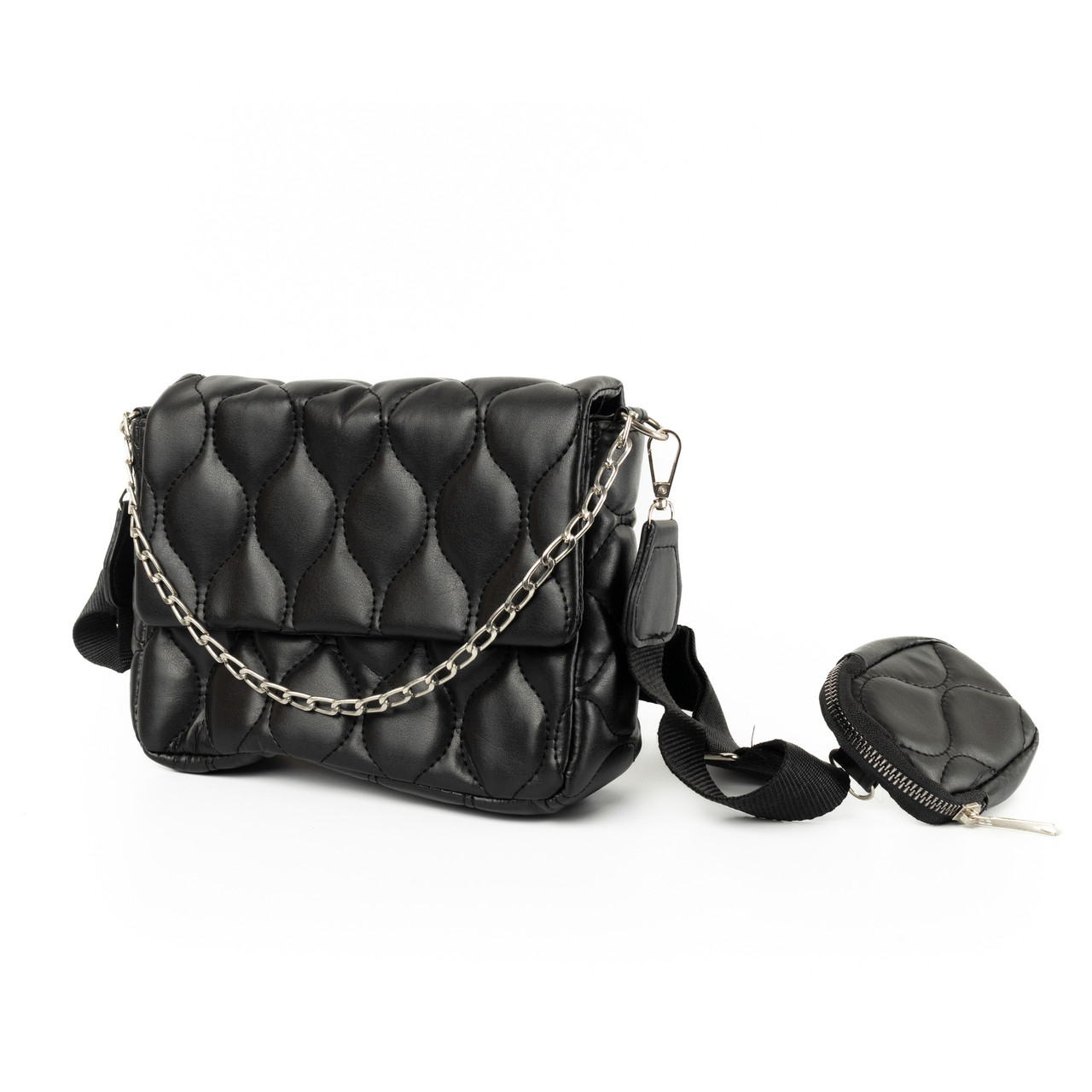 Сумка жіноча через плече зі стьобаним візерунком, модна сумочка з ланцюжком і ремінцем, Чорний