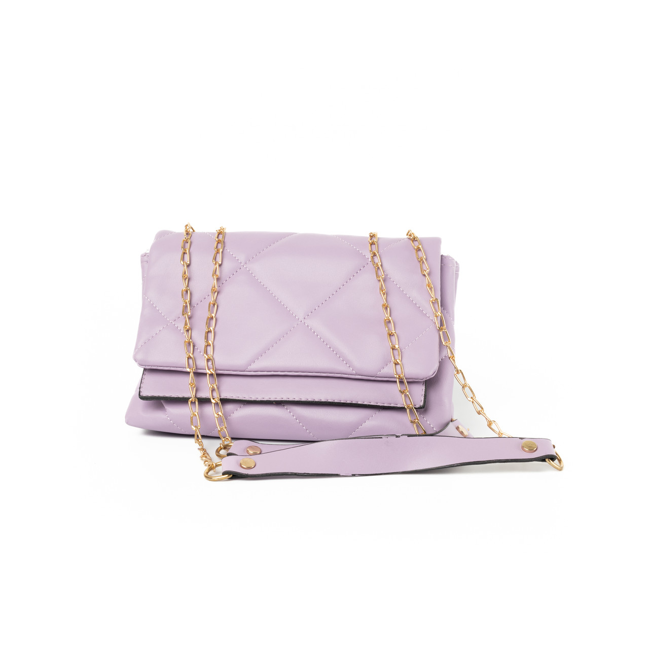 Сумка жіноча з якісної штучної шкіри зі стьобаним візерунком та ручкою-ланцюжком, Бузковий