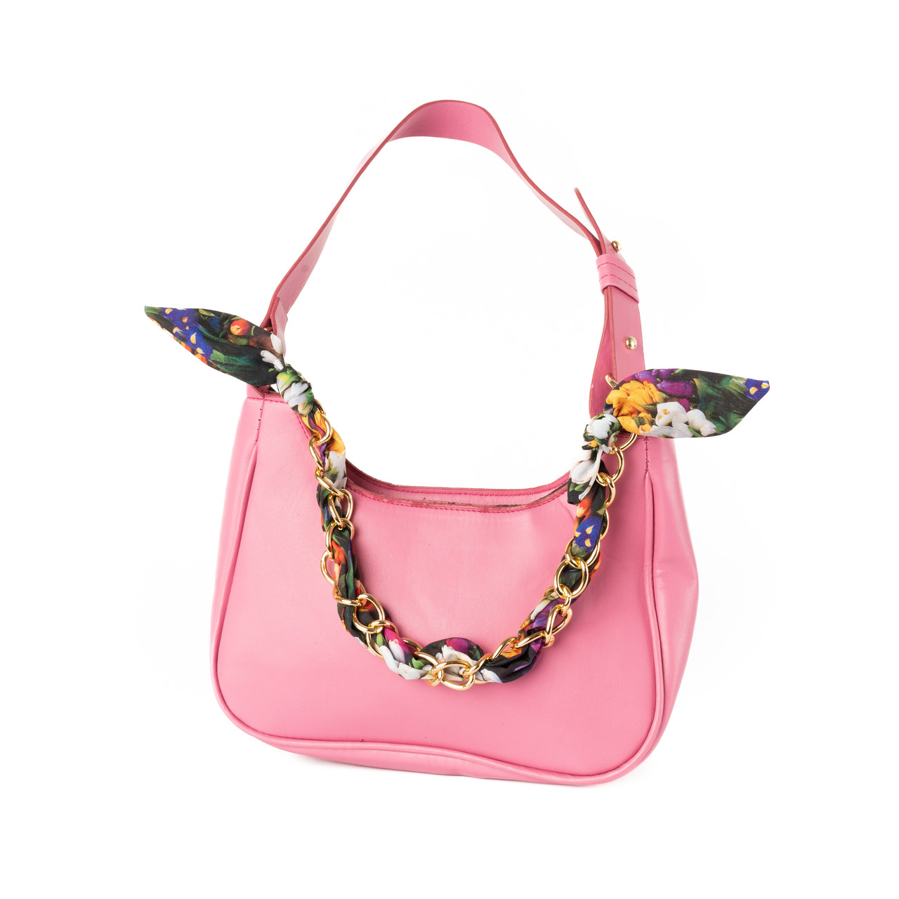 Сумка жіноча зі штучної шкіри, сумочка з ручкою-ланцюжком та стрічкою, Рожевий