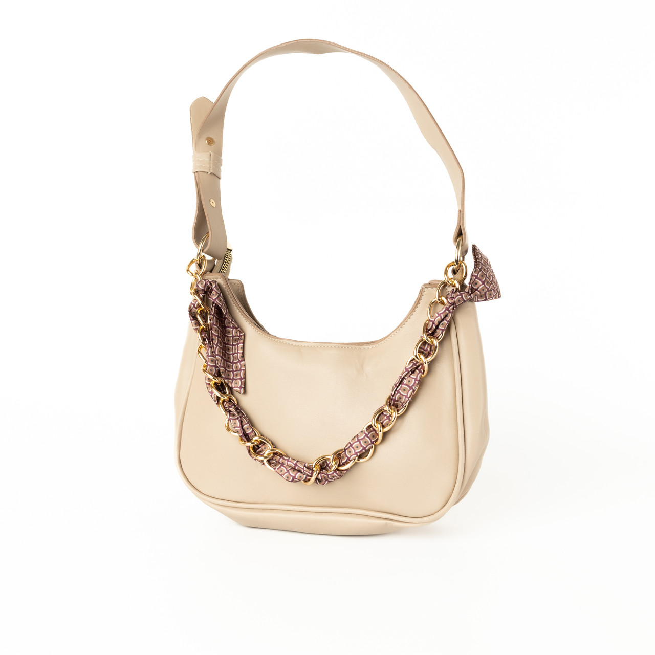 Сумка жіноча зі штучної шкіри, сумочка з ручкою-ланцюжком та стрічкою, Молочний