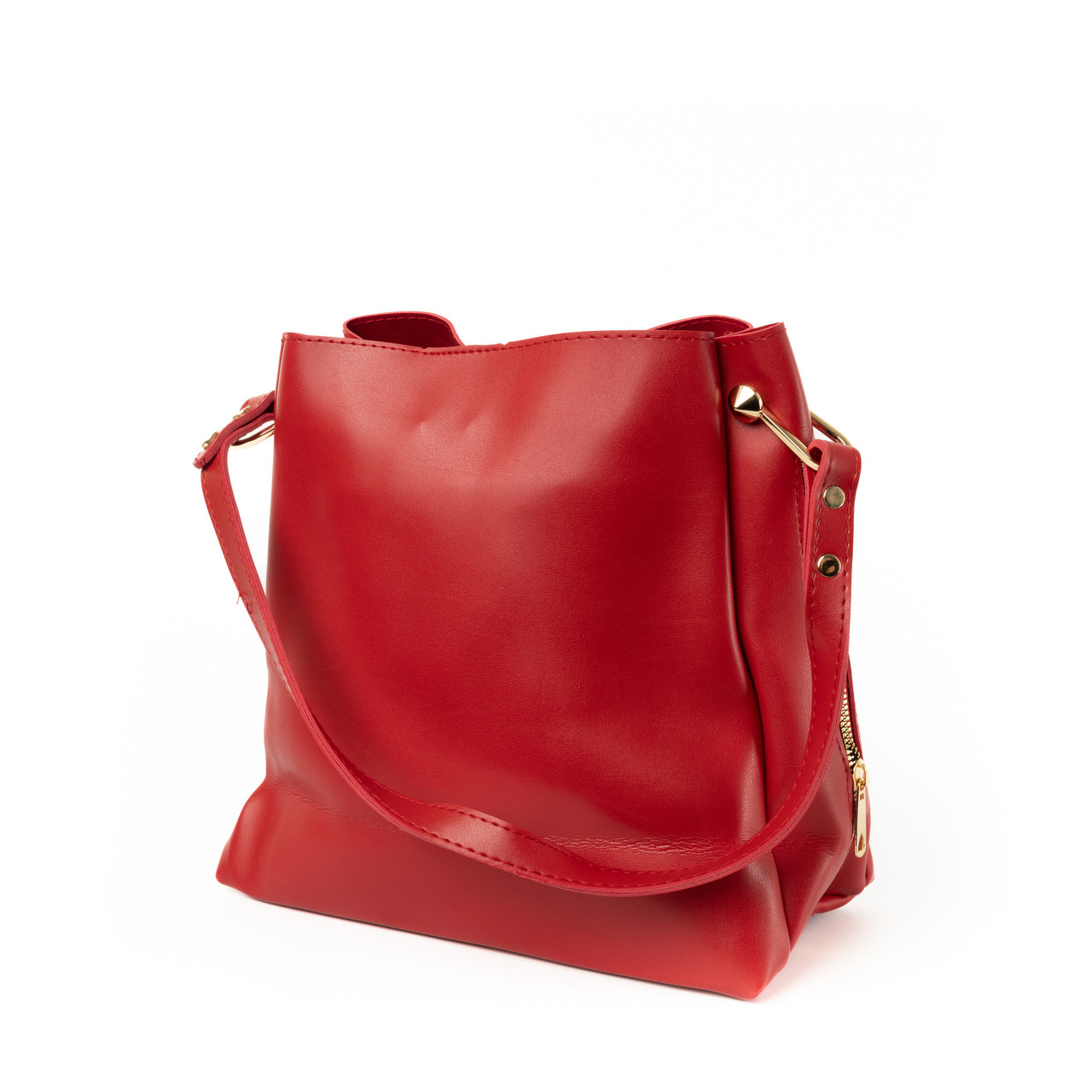 Сумка жіноча через плече містка стильна зі штучної шкіри з бічними блискавками, Червоний