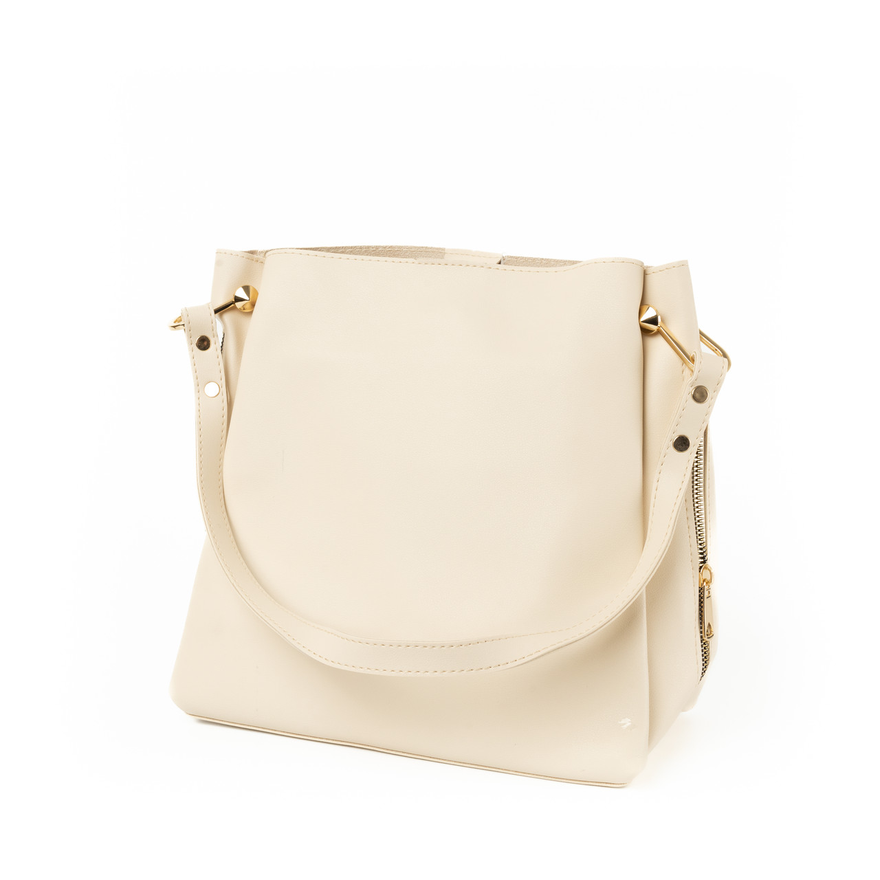 Сумка жіноча через плече містка стильна зі штучної шкіри з бічними блискавками, Молочний