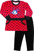 Велюровий костюм з тунікою для дівчинки. Дитячий велюровий костюм брюки і туніка. Костюм дитячий велюровий. 98, крупніший горошок