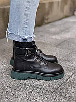 Черевики Leather Black/Green 36