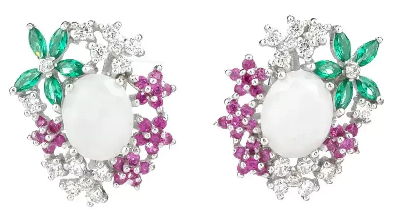 Сережки срібні з оніксом, рубіном і смарагдом "Nano" Е-823, фото 1