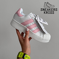 Женские кроссовки Adidas Superstar Cream Black Pink, Кроссовки adidas Originals Superstar белые