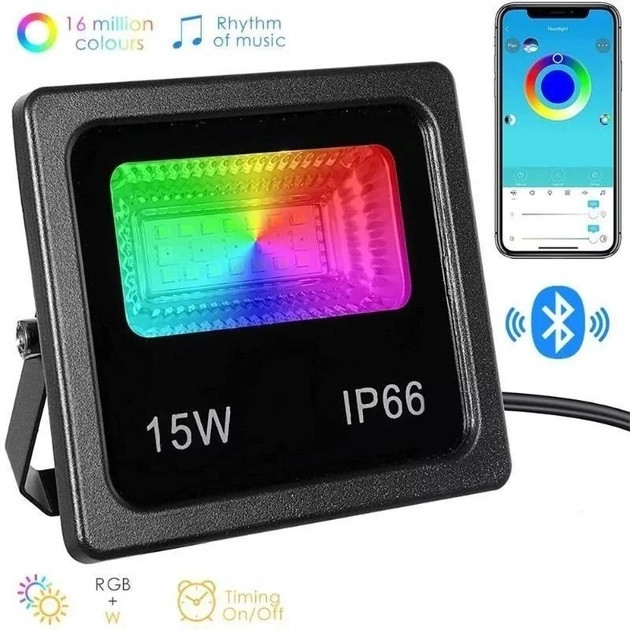 Ліхтар вуличний прожектор RGB управління через Bluetooth світильник Smart LED 7980 IP66 15 W