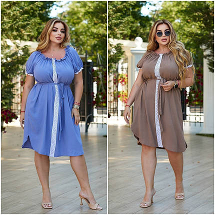 Гарне плаття з тканини креп із короткими рукавами батальні розміри, фото 1