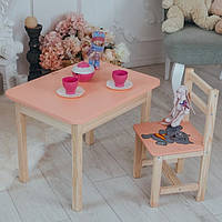 Столик детский с ящиком и стульчик персиковый картинка слоник. Для игры, учебы, рисования.