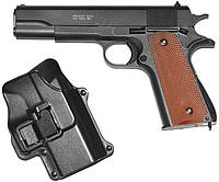 G13+ Страйкбольный пистолет Galaxy Colt M1911 Classic металл пластик с шариками и кобурой черный PRO