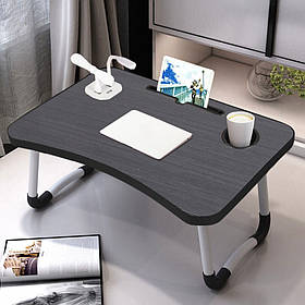 Складаний столик для сніданку та ноутбука з USB вентилятором світильником стіл підставка темне дерево
