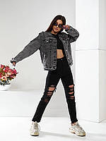 Жіноча весняна куртка-джинсівка на ґудзиках розміри XS-XXL