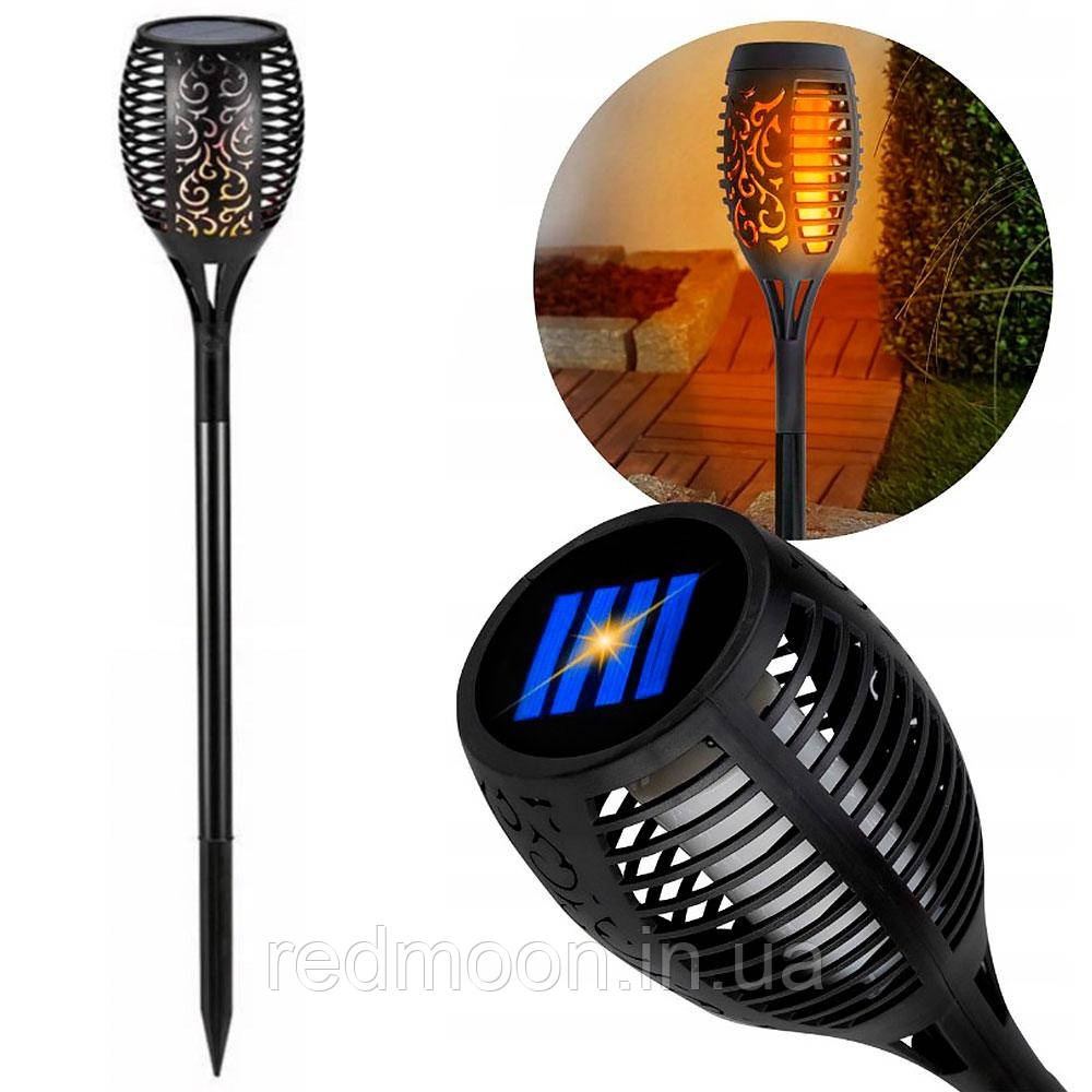 Садовий світильник на сонячній батареї 52см Solar flame, 77LED / Вуличний ліхтар з ефектом полум'я / Ліхтар факел