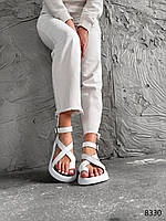 Кожаные босоножки на лето женские белого цвета, стильные повседневные сандалии 38