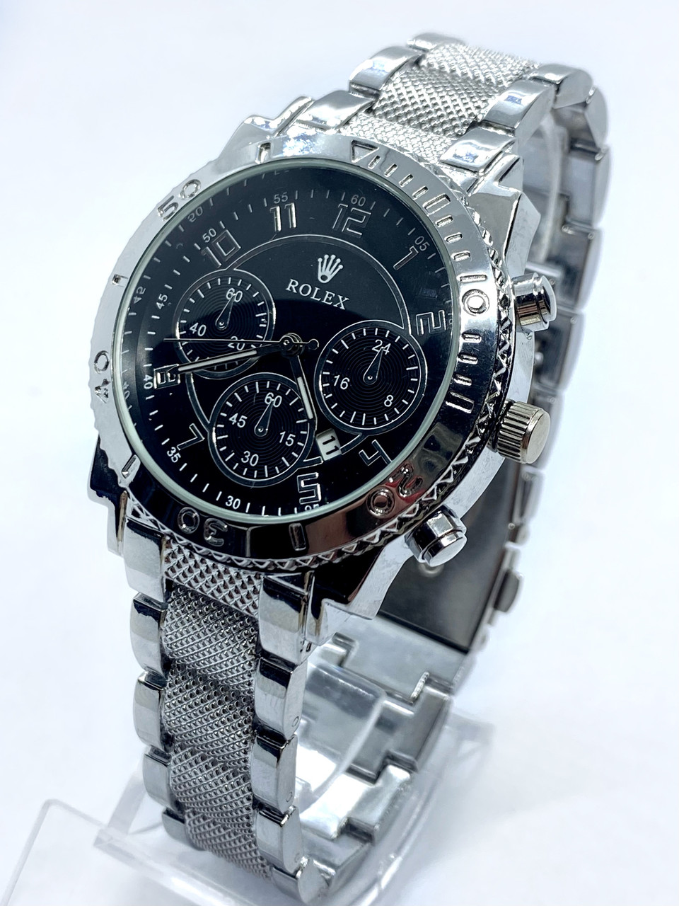 Годинник жіночий наручний Rolex (Ролекс) срібло з чорним циферблатом (код: IBW899SB )