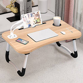 Складаний столик для сніданку та ноутбука з USB вентилятором світильником стіл підставка в ліжко дерево