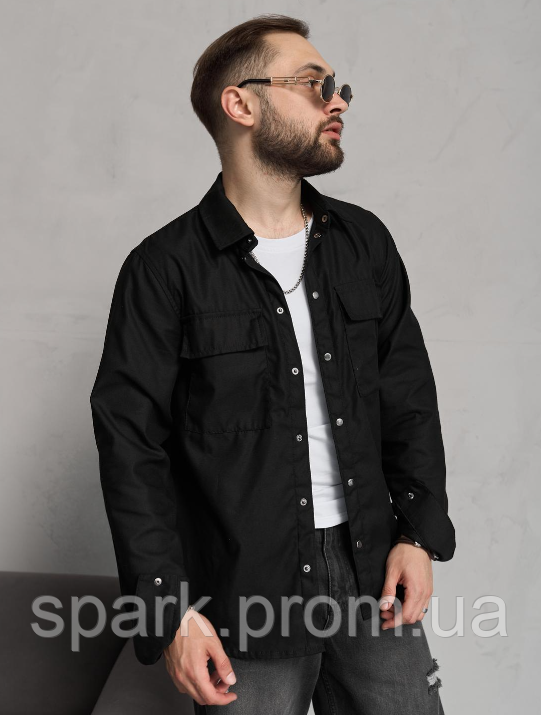 Чоловіча котонова сорочка Чорний XL, стильна сорочка, сорочка з довгим рукавом SPARK