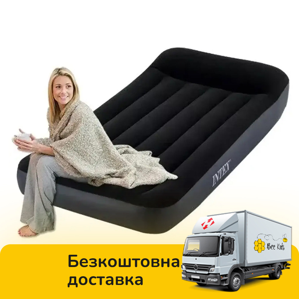 Надувний велюровий матрац з підголовником (191x99x25см, з вбудованим насосом 220-240V) Intex 64146, фото 1
