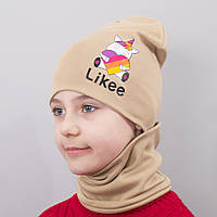 Детская шапка с хомутом КАНТА "Likee" размер 48-52 беж (OC-848) sl