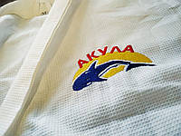 Брендований халат із Вашим логотипом унісекс Luxyart з Вашим логотипом, 100% бавовна, білий (LS-03119) sl