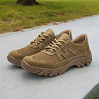 Мужские тактические летние кроссовки кожаные (перфорация) койот военные, армейская обувь на лето, размер 39-46