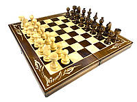 Шахова дошка для ігор 3 в 1 з натурального дерева розмір 38.5х38.5 см (L), шахи, шашки та нарди ручної роботи