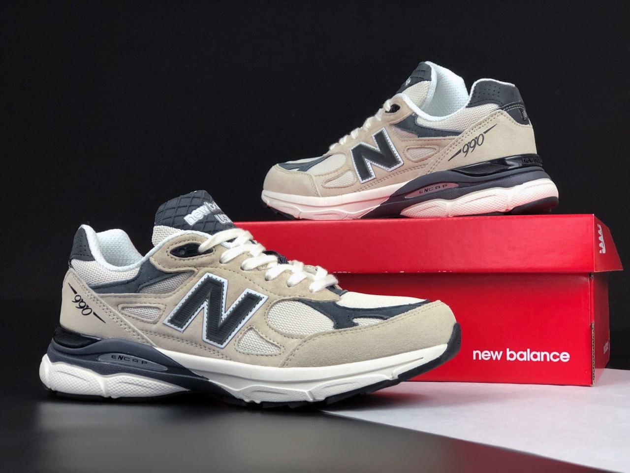 Чоловічі та жіночі кросівки New Balance 990 Beige (Бежеві) Взуття Нью Баланс 990 повсякденні замша сітка демісезон, фото 1