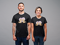 Парные футболки мужская и женская с принтом Парочка влюблённых пёсиков для Влюблённых