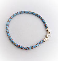 Шнур - браслет кожаный плетеный голубой, 3 мм