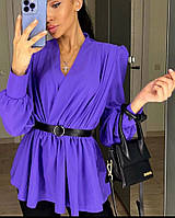 Легкая нарядная блуза + пояс в комплекте фиолет