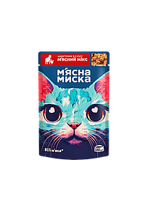 Корм для котів М'ясна Миска шматочки в соусі м'ясний мікс 100 г пауч