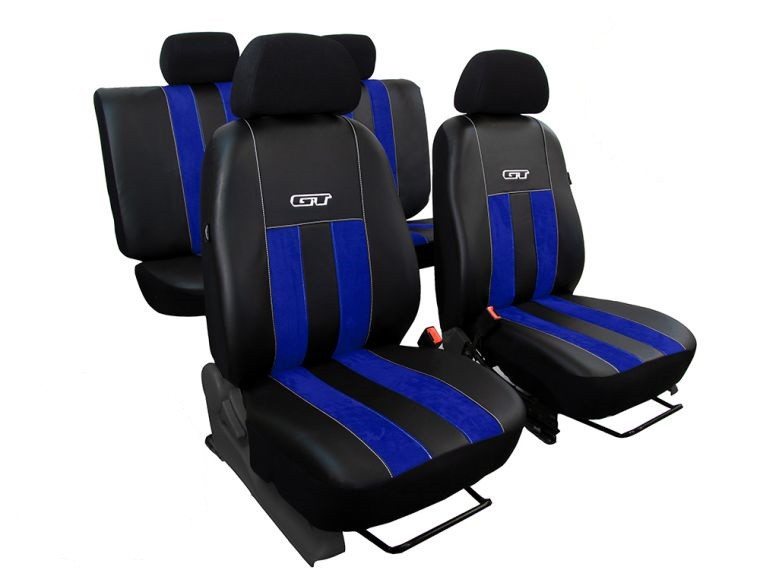 Универсальные авто чехлы на сиденья с эко кожы Pok-ter GT line с синей вставкой - фото 1 - id-p2194955525