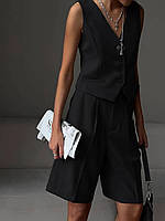 Женский модный костюм классический двойка ,стильный комплект шорты и жилет на пуговицах серого цвета Черный, 42/44