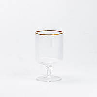 Lugi Бокал для вина фигурный на ножке прозрачный ребристый с золотым ободком столовый набор 6 шт